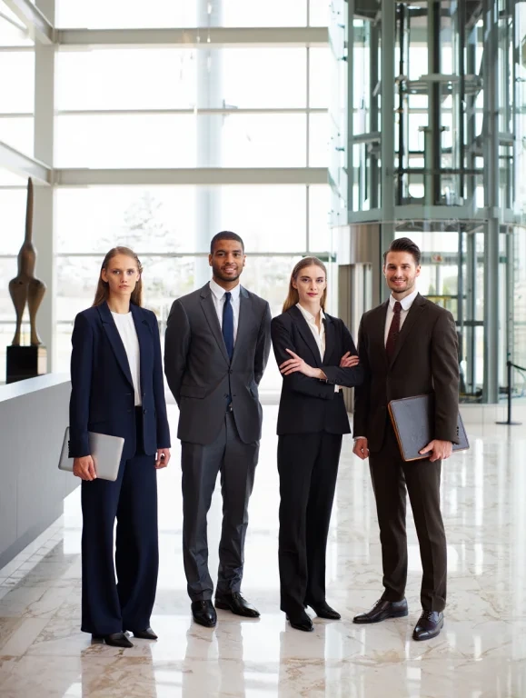 Professional team in modern office setting.